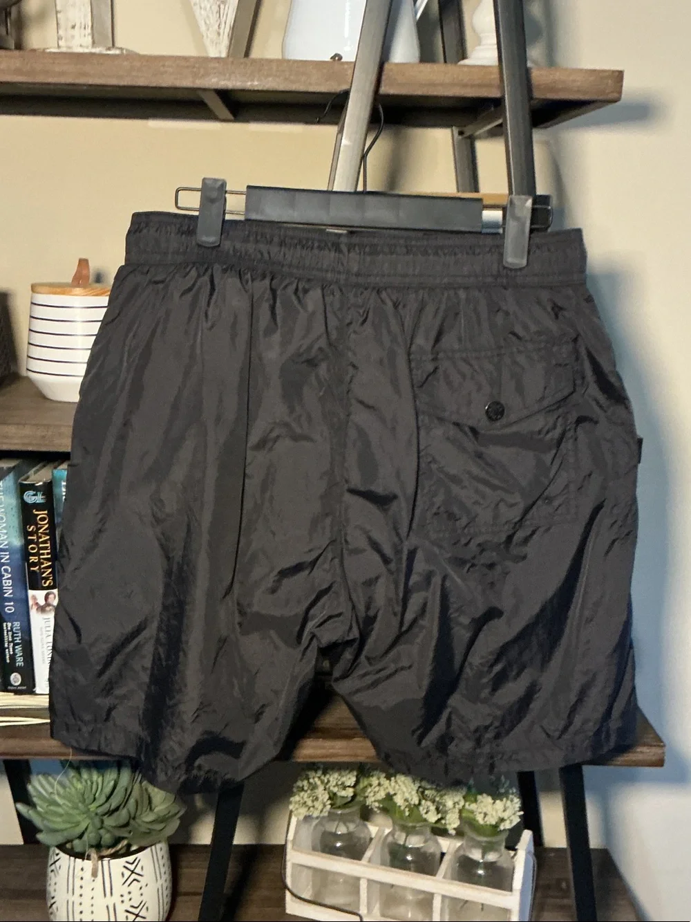 Moncler Black Men's Swim Trunks with Drawstring Waist Size L